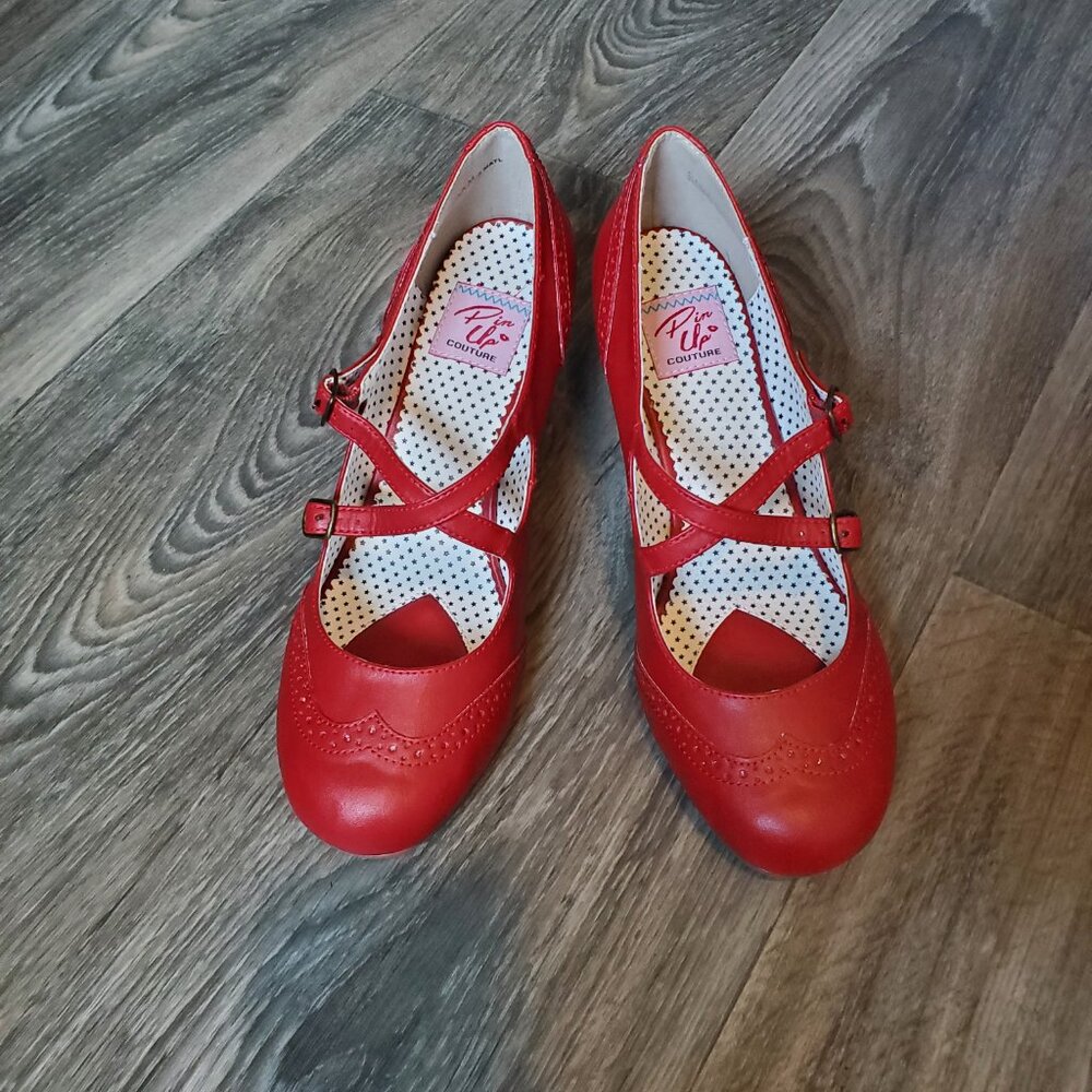 Valentine's Day Red Cross-Strap Heels (FLAPPER-35) from Pinup Couture by Pleaser